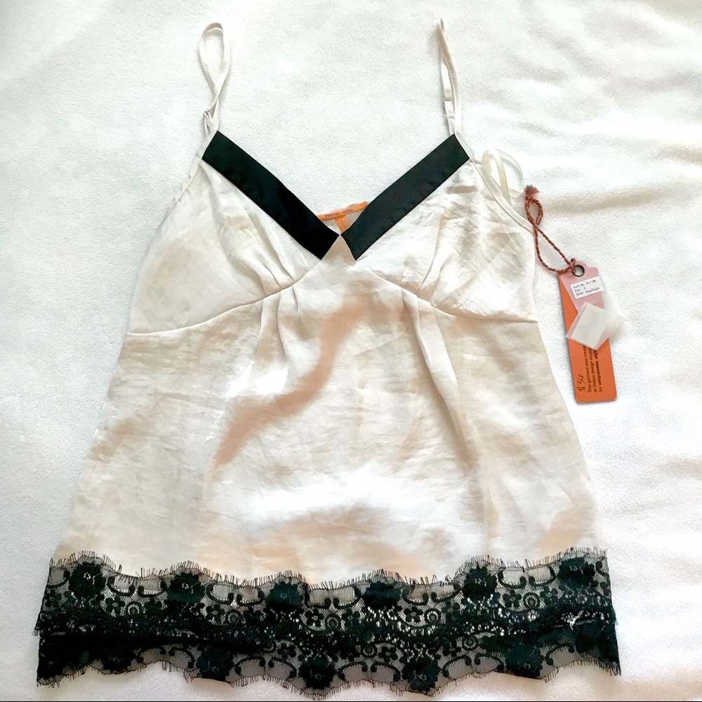 Status Moda Silk Cami w/ Black Lace Trim